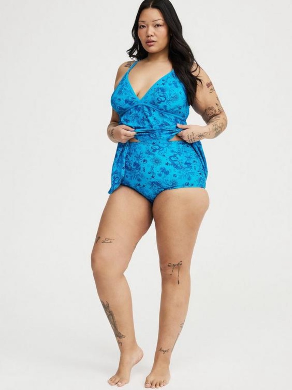 TORRID Bright Blue Nautical/Mermaid Print High-Waist Swim (BOTTOMS ONLY)
